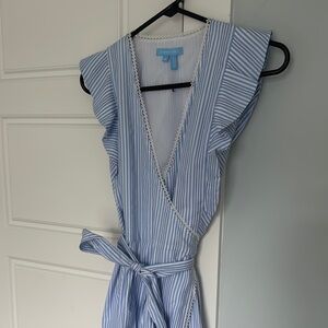 Draper James Striped Wrap Midi Dress in Blue and White